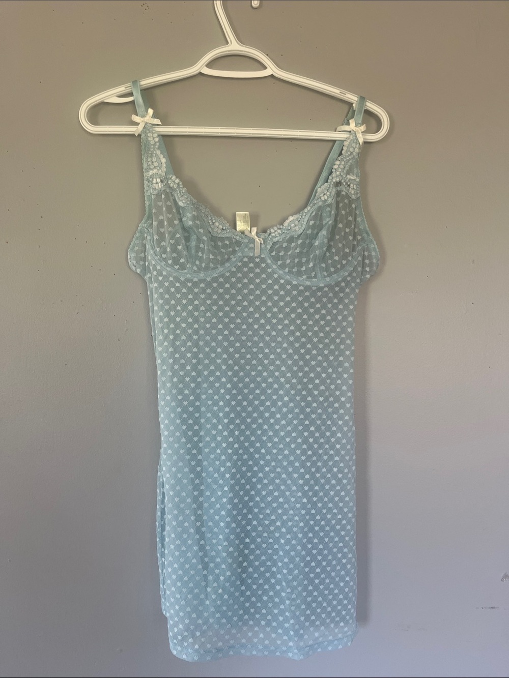 Woman’s Jolie Light Blue Sheer Lace-Trim Slip 36B